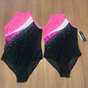 Vibrant Pink and Black rhinestone Bodysuit